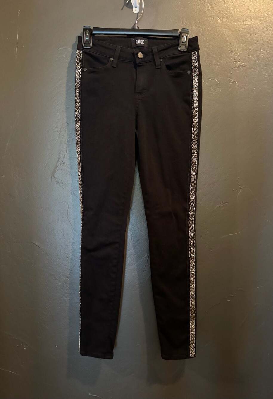 PAIGE Verdugo Ultra Skinny Jeans Size 27 Black Beaded Side Stripe